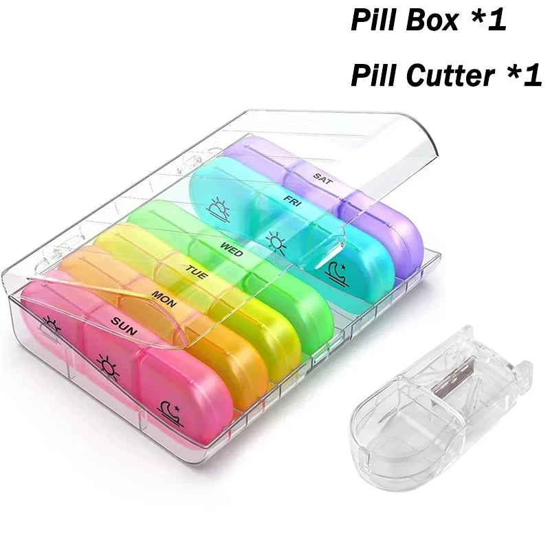 Weekly Pill Organizer USA Portable Travel Medicine Box, 21-Compartment 3-Times-a-Day Case for Vitamins, Supplements & Fish Oil