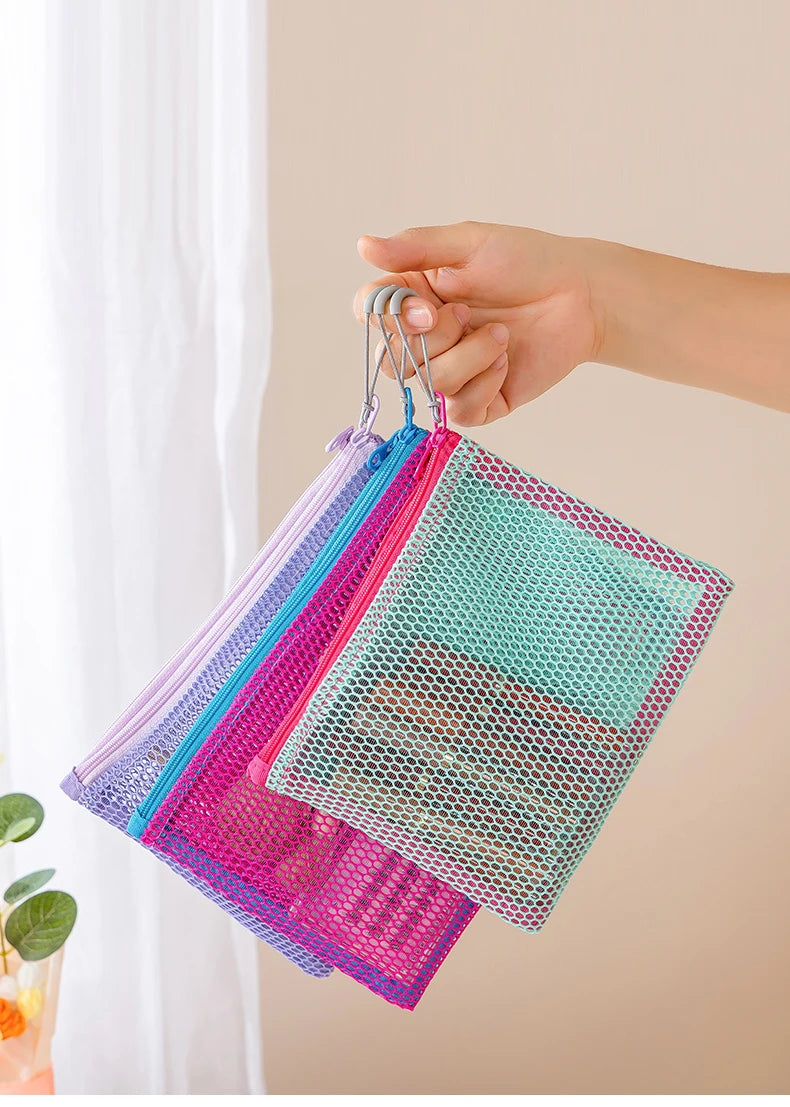 Double Zipper Mesh Storage USA Bag Ultra Light Wear-proof Visible Colored Double Layered Makeup Pouch Durable With Handle Coin Bag