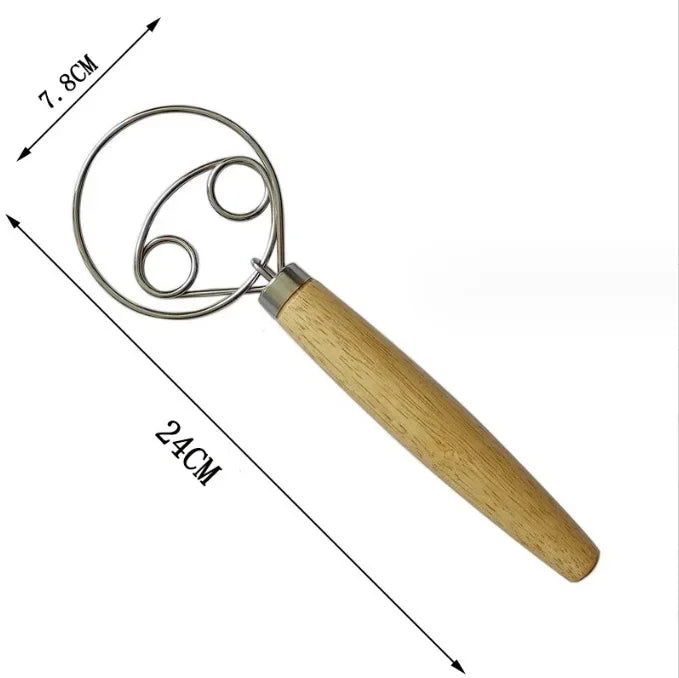 USA Cake Tools Danish Dough Whisk Stainless Steel Dutch Bread Dough Hand Mixer Wooden Handle Kitchen Baking Tools Artisian Blender