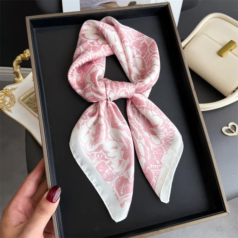 Print 70cm Silk Satin Headscarf Canada Women Luxury Design Neck Tie Scarf Hair Hand Wrist Foulard Shawl Bandana
