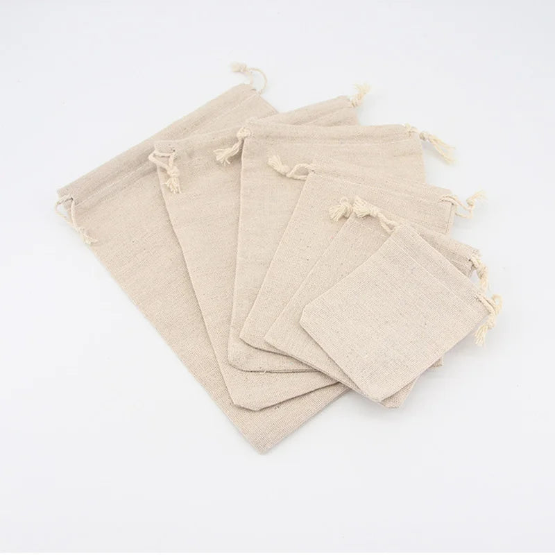 USA Wedding Linen Drawstring Bags Christmas Party Gift Package Small Cotton Pouches Home Kitchen Organize Sacks 15x20cm