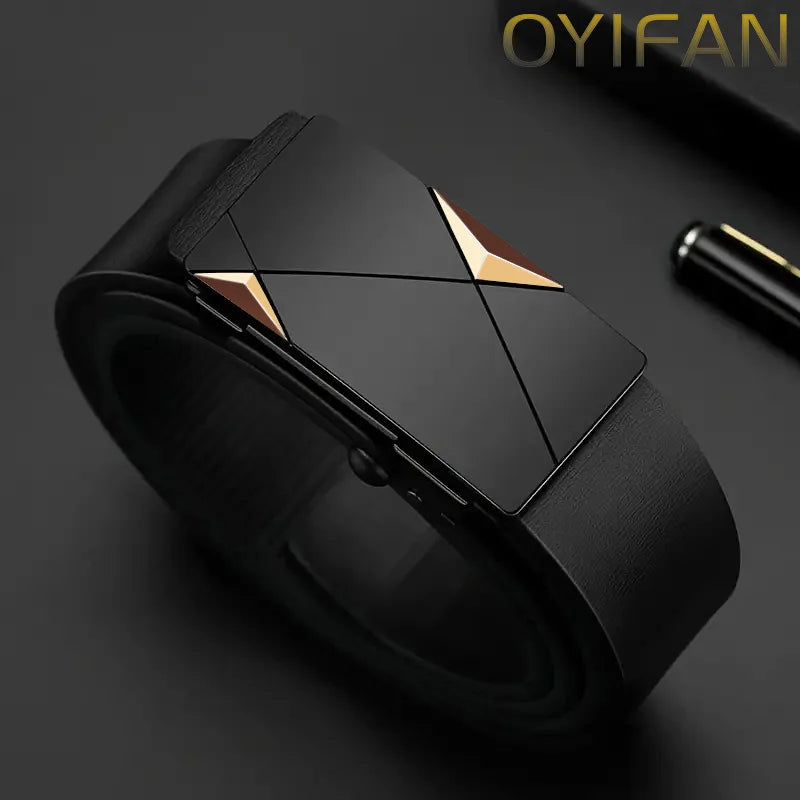 Men's Leather USA Belts Fashion Automatic Buckle Cowskin Male Belts Luxury Designer Black belt 105-160cm Plus Size Jeans Belt