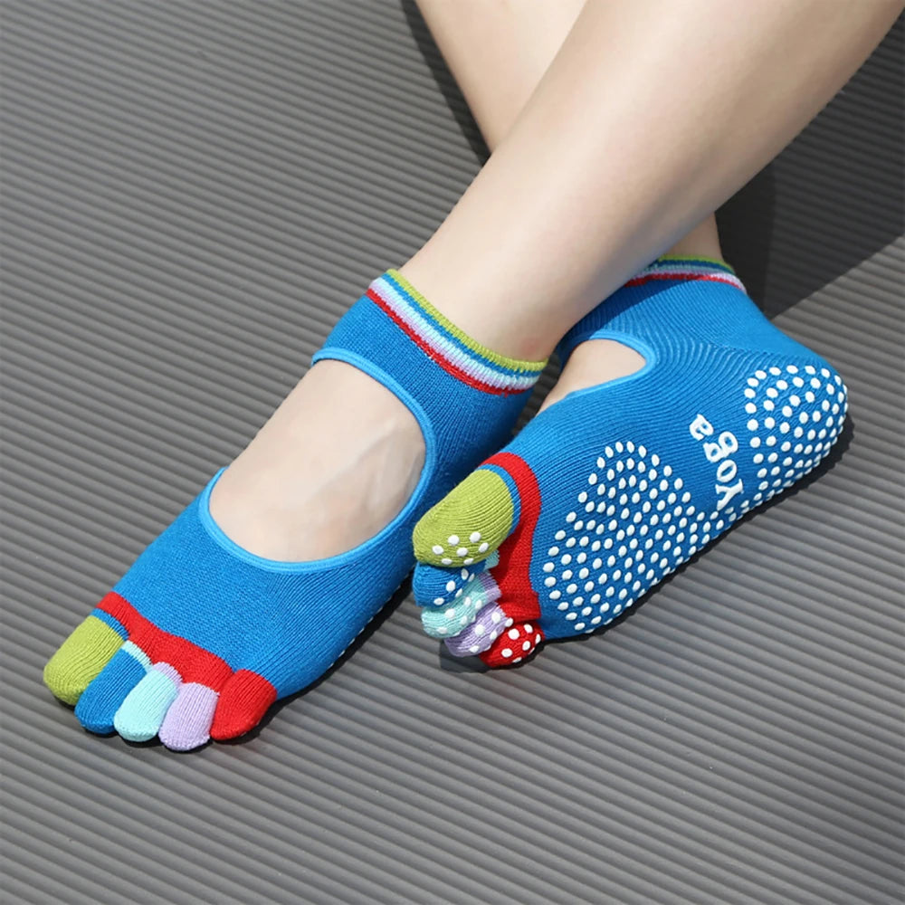 Colorful Five-Finger Yoga Socks USA High-Quality Women’s Sports Socks with Silicone Anti-Slip Grip for Pilates, Dance & Fitness