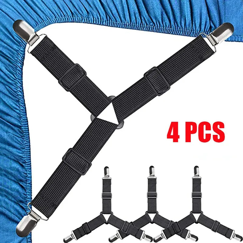 4PCS Triangle Bed Sheet Holders USA Adjustable Fitted Sheet Clips & Mattress Gripper Suspenders for Bed Covers and Mattresses