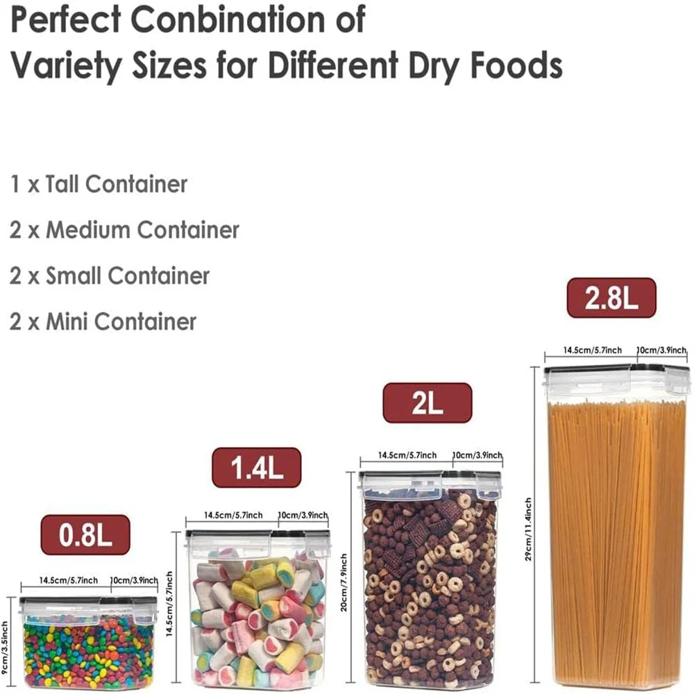 7PCS Kitchen Food Containers Set USA BPA-Free Plastic Airtight Storage Boxes with 10 Stickers & Pen