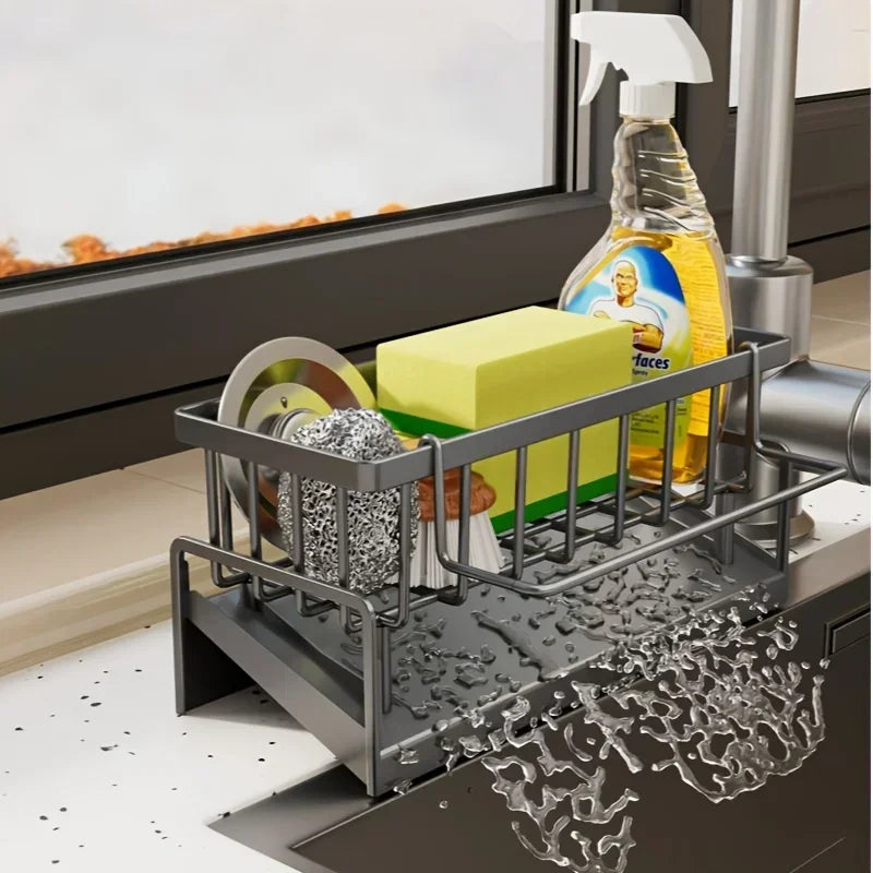 Drill-Free USA Sink Organizer Multi-Use Sponge Soap Holder Draining Rack for Kitchen Countertop Storage Waterproof Shelf 1PC