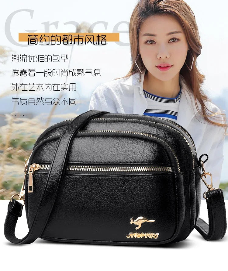 High-Quality Soft Leather Purse USA Fashion Women’s Shoulder Messenger Bag Multi-Pocket Wear-Resistant Luxury Ladies Handbag Sac