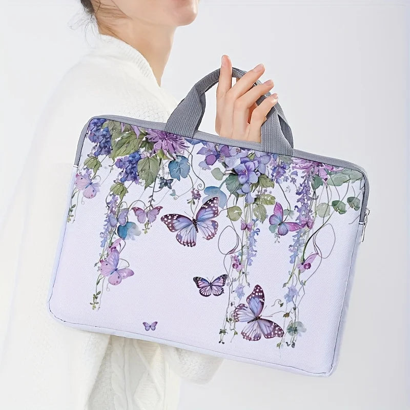 1PC 2-Style Purple Butterfly Laptop Bag USA Briefcase for 14-Inch Laptops, Portable Computer Carrying Case
