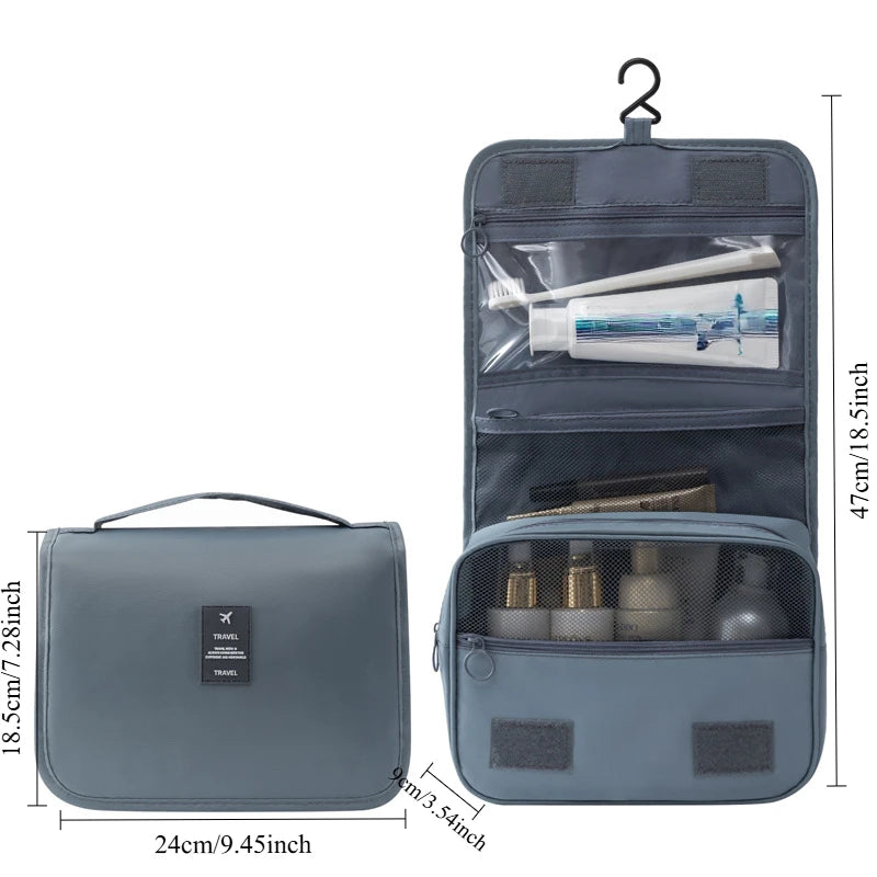 Hanging Toiletry Bag USA for Business Trips, Portable Large-Capacity Skincare & Makeup Bag with Dry-Wet Separation Folding Storage Design