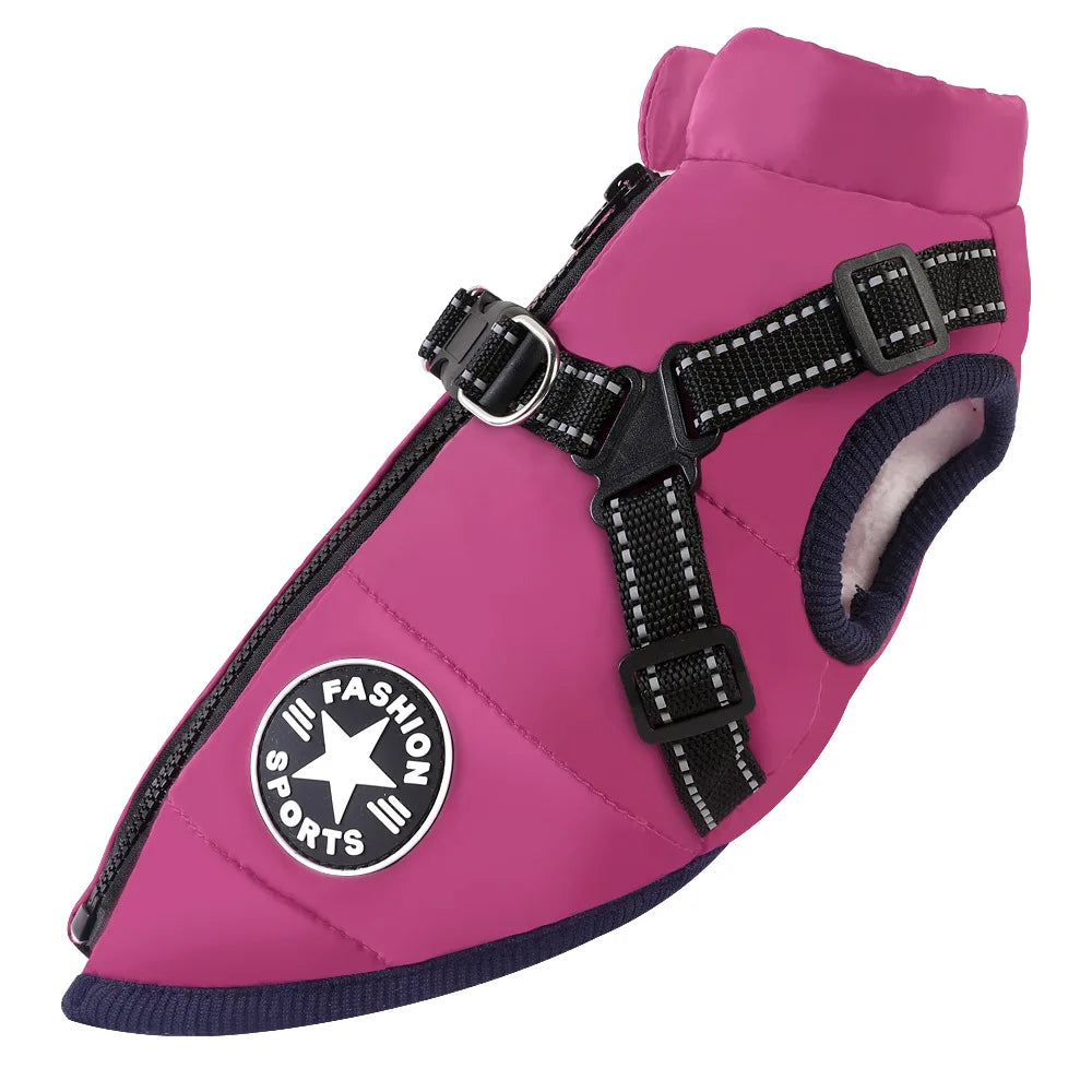 Winter Warm Pet Dog  USA Jacket with Harness Waterproof Dog Coat Vest for Small Medium Chihuahua French Bulldog Outdoor Dog Clothes