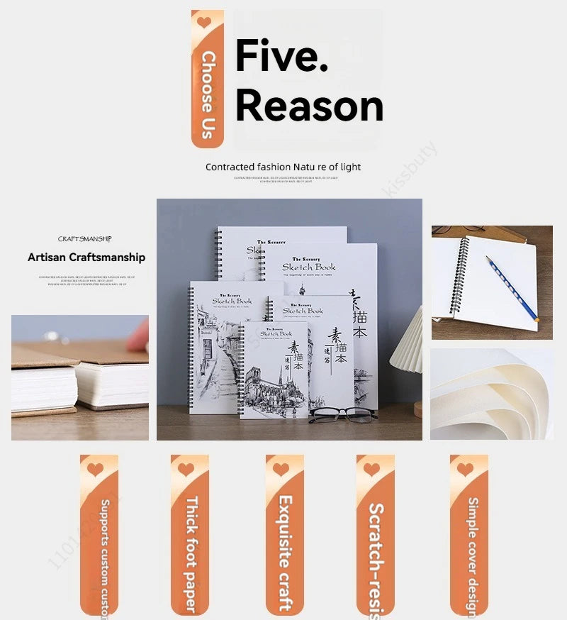 30-Sheet Spiral-Bound Sketch Book USA Acid-Free Art Sketch Pad for Drawing, Painting & Writing A4/A5/A6