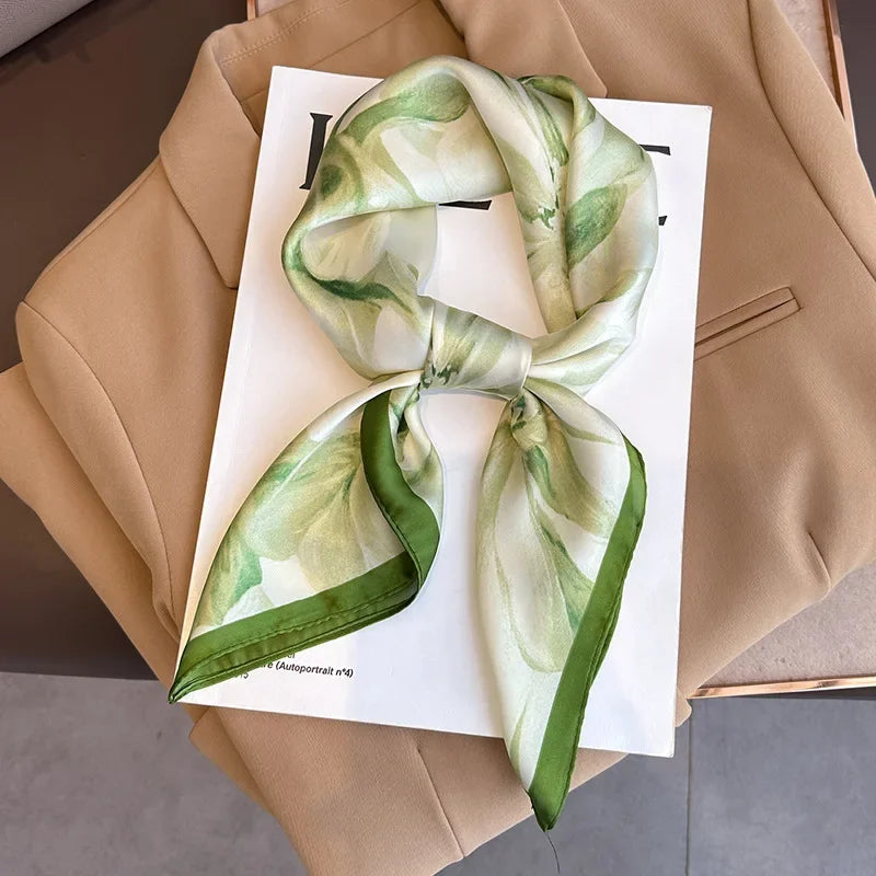 Luxury Design Print Silk Square Scarf Canada Women Soft Satin Horse Hairband Neckerchief Office Hijab Headband Foulard Bag Ribbon Gift