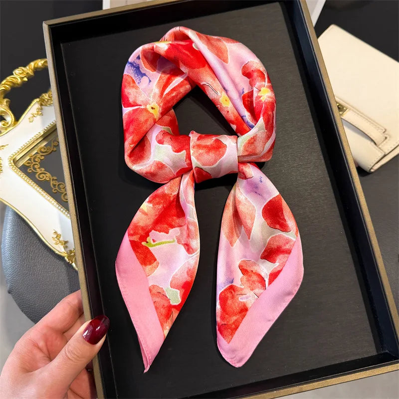 Print 70cm Silk Satin Headscarf Canada Women Luxury Design Neck Tie Scarf Hair Hand Wrist Foulard Shawl Bandana