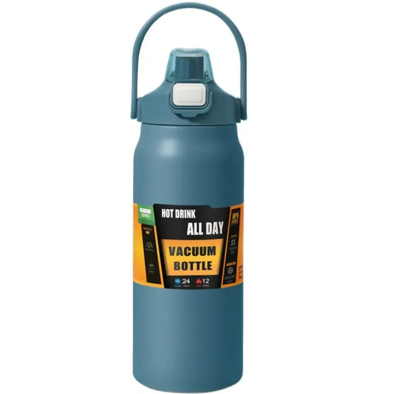 800ML 304 Stainless Steel Thermos USA Thermal Mug Cup with Straw, Sports Vacuum Flask for Hot & Cold Water, Insulated Travel Bottle