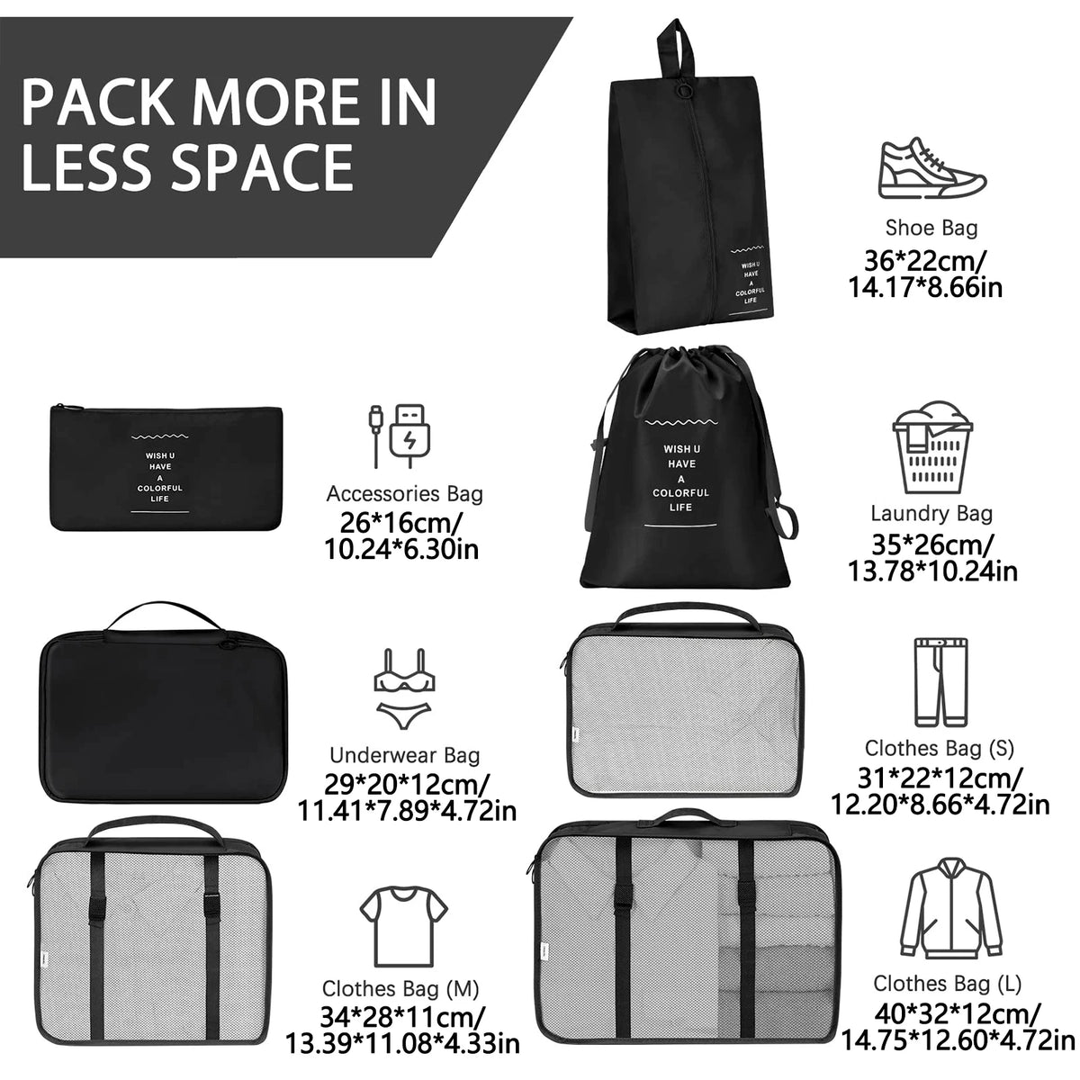 7PCS/Set Travel Organizer Storage Bags Canada Suitcase Packing Cubes Portable Luggage Clothes Shoe Tidy Pouch Folding Set -ZMT