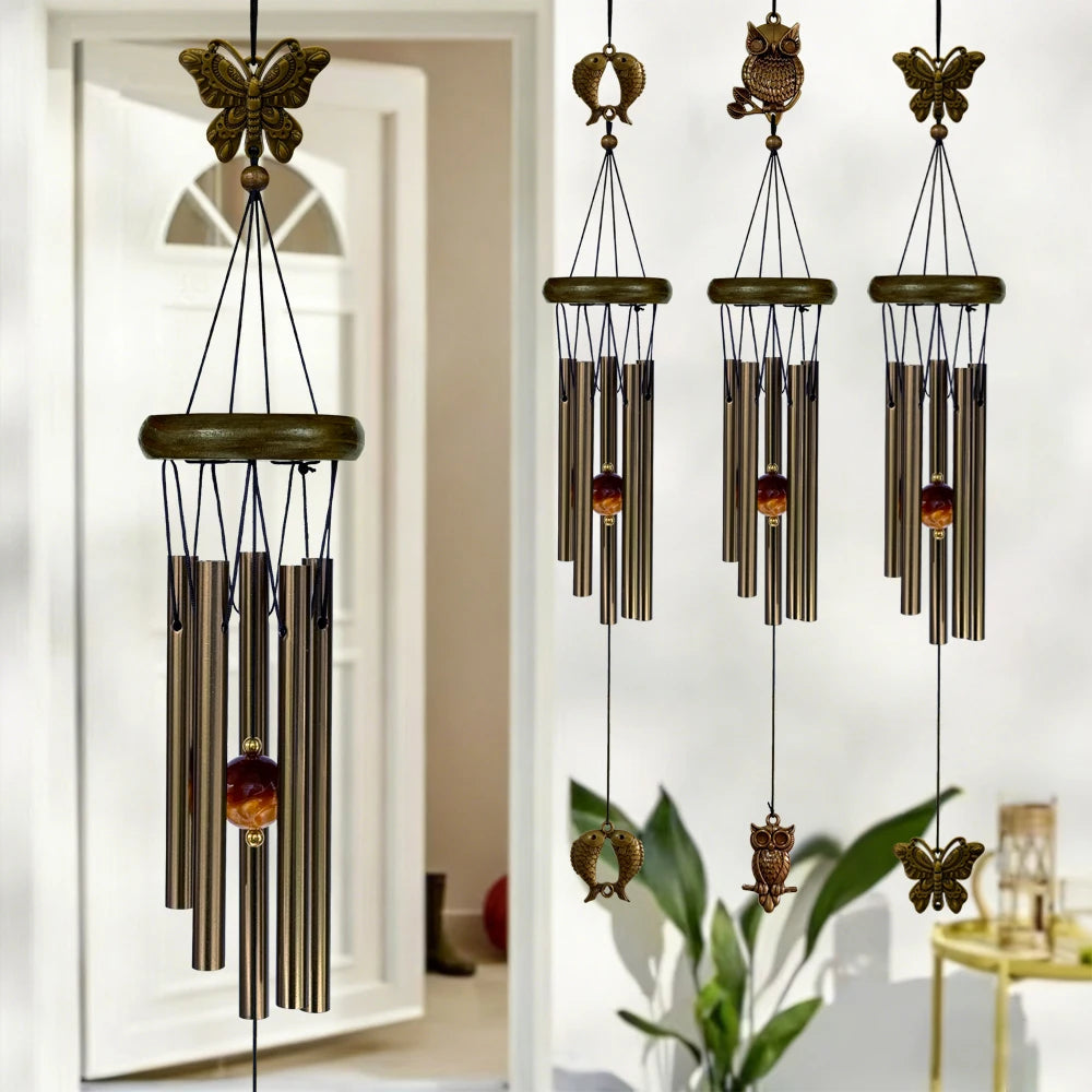 Musical Wind Chime 5 Bronze Aluminum Tubes Creative Gift for Room Outdoor GardenDecor Butterfly Owl Charms Hanging Chimes Decors