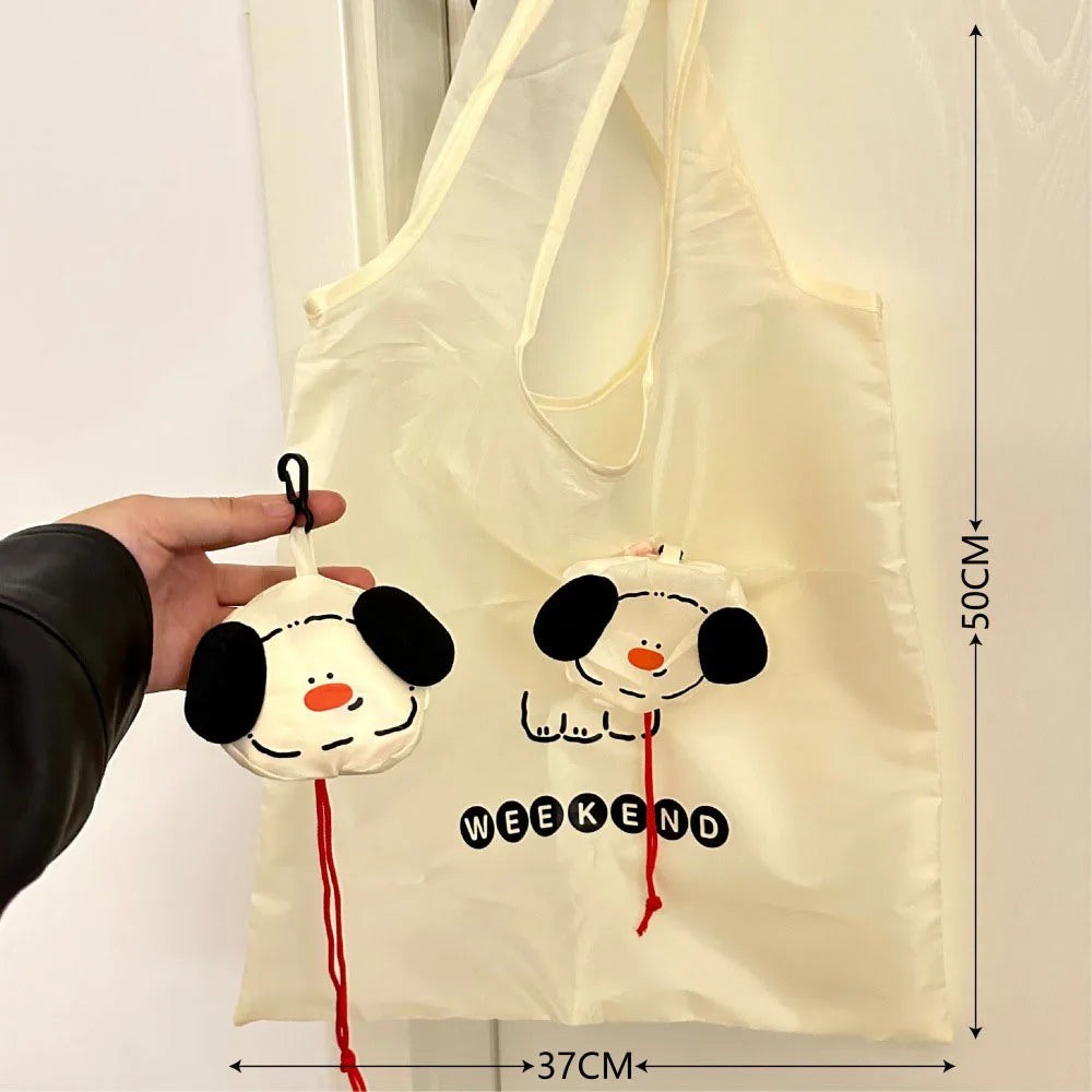 Cartoon Dog USA Shopping Bag Foldable Portable Large Capacity Eco-friendly Bag Durable for Grocery Shopping Handheld
