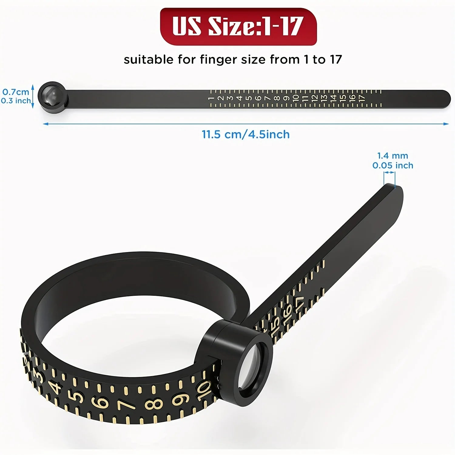 Ring Sizer with Magnifier Canada US/UK/EU/HK Jewelry Finger Size Measuring Ruler Ring Size Measurement Tool