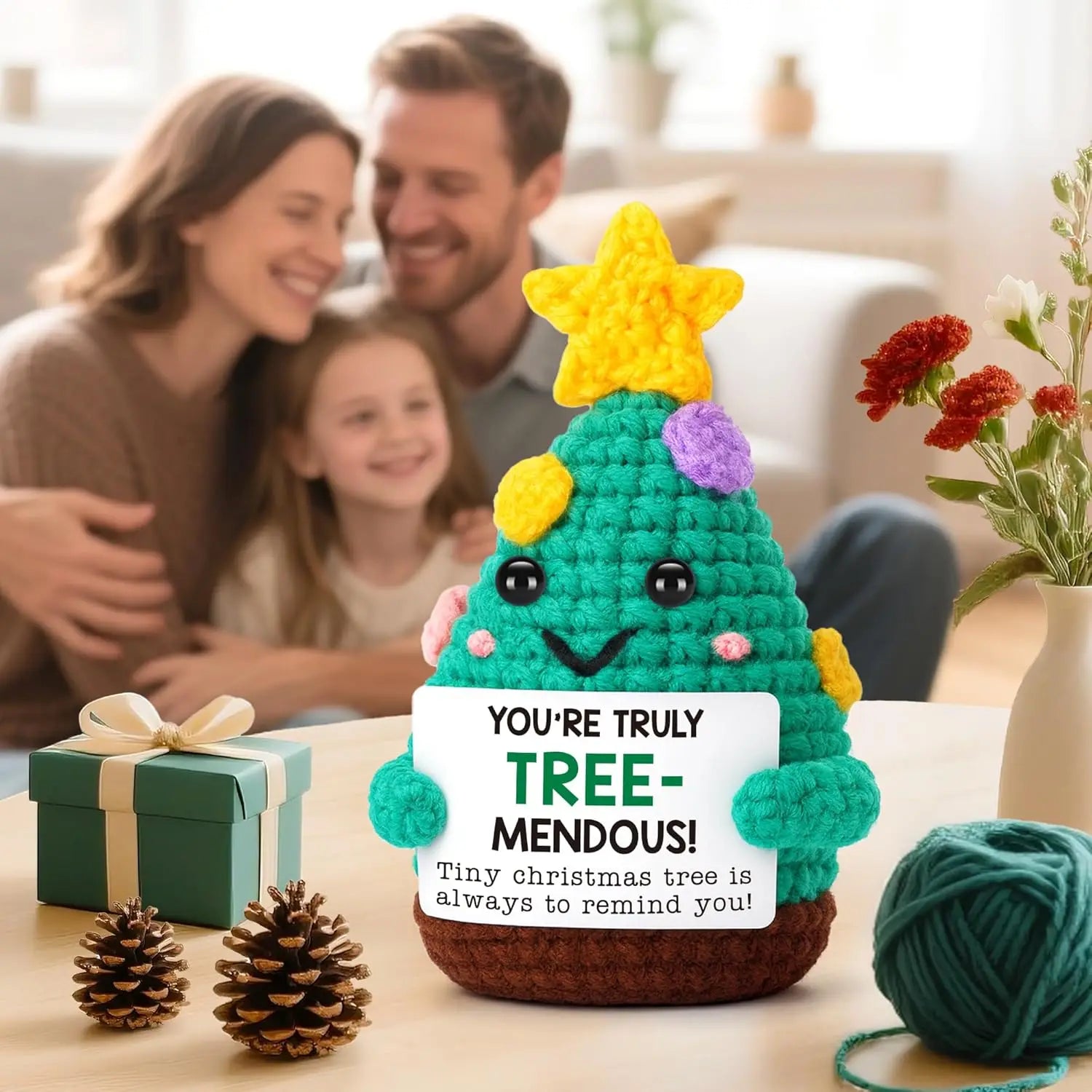 Mini Handmade USA Christmas Tree Crochet Decor Merry Inspirational Cheer Up Gifts for Sister Friends Mom Grandma Christmas Gifts