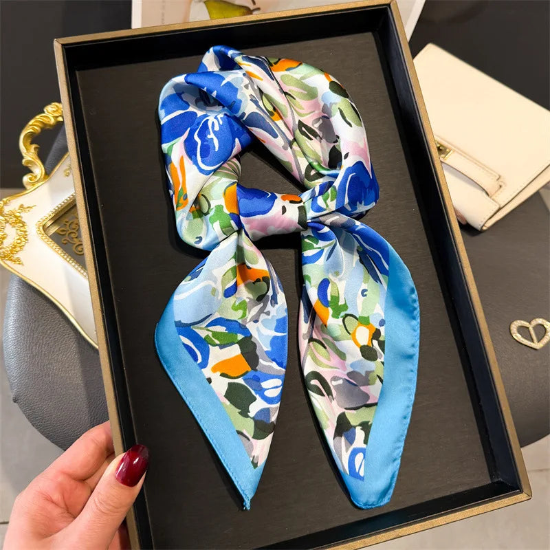 Print 70cm Silk Satin Headscarf Canada Women Luxury Design Neck Tie Scarf Hair Hand Wrist Foulard Shawl Bandana