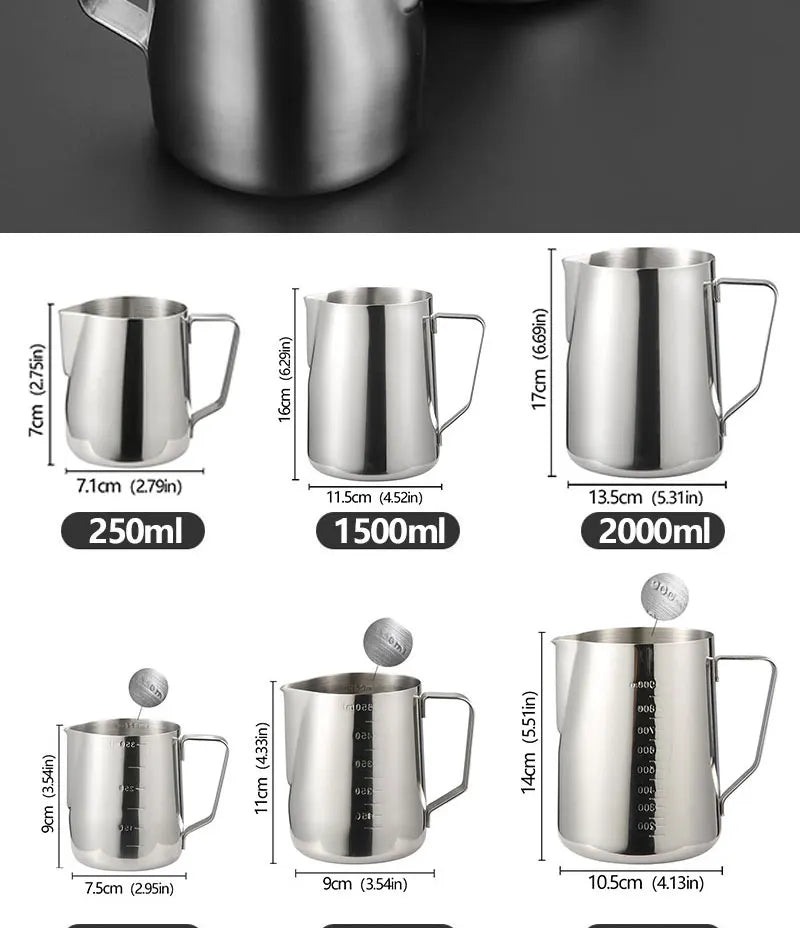 Stainless Steel Milk Frother Jug Canada Coffee Milk Frothing Pitcher Measurement Jug Espresso Barista Tool Coffee Accessories