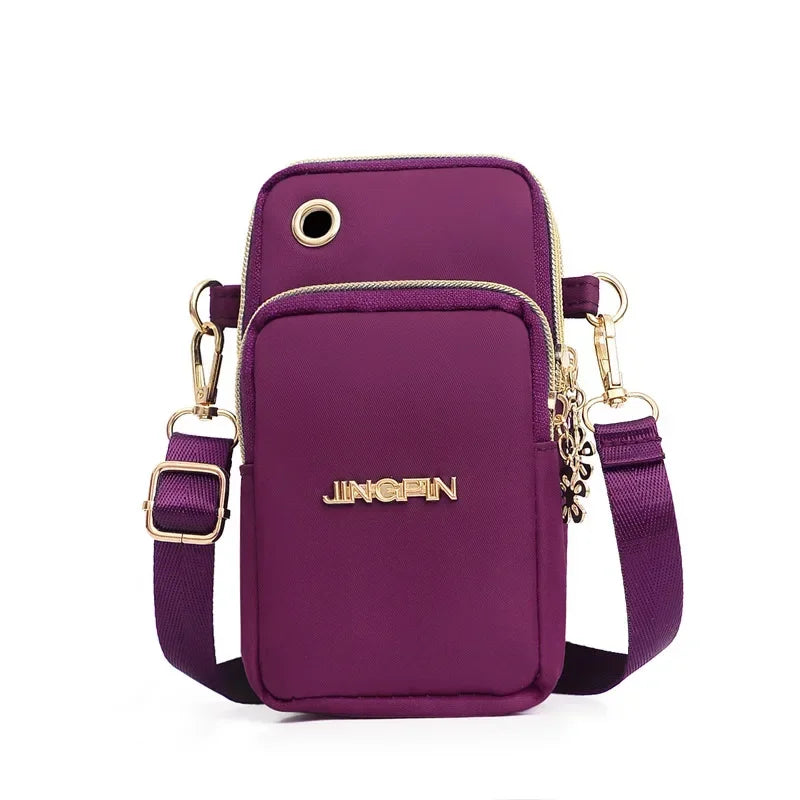 Women’s Mobile Phone Crossbody Bag USA Fashion Mini Coin Purse Neck Hanging Running Shoulder Bag 3-Layer Wallet for Moms