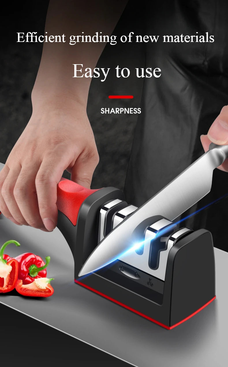 Knife Sharpener Kitchen Multifunctional Handheld Fast Sharpening Stone Three-stage Cutting Knife Kitchen Supplies