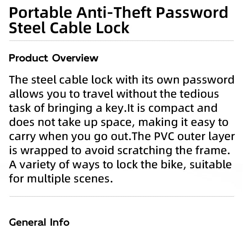 Canada Portable Bicycle Lock Ultra-Light Steel Cable Bike Lock 4-Digit Password PVC Waterproof  Steel Password Lock MTB Road