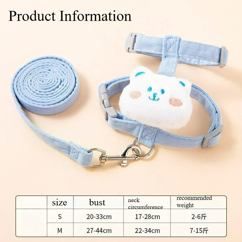 Cartoon canada Doll Backpack Cat Harness Set Plush Toy Vest with Leash Adjustable Escape-Proof Soft Mesh Harness for Small Cats Kitten