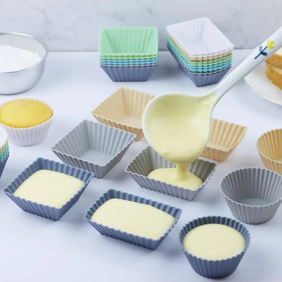 12PCS Silicone Cake Mold Set USA Round Muffin & Cupcake Baking Molds for Kitchen Cooking, DIY Cake Decorating & Bakeware Tools