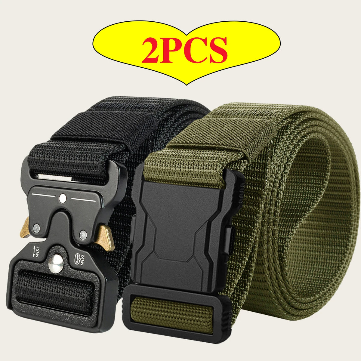 2Pcs Men Tactical Nylon Belt Quick Release Buckle Adjustable Heavy Duty Waist Belt Outdoor Casual Work Belt For Jeans Pants