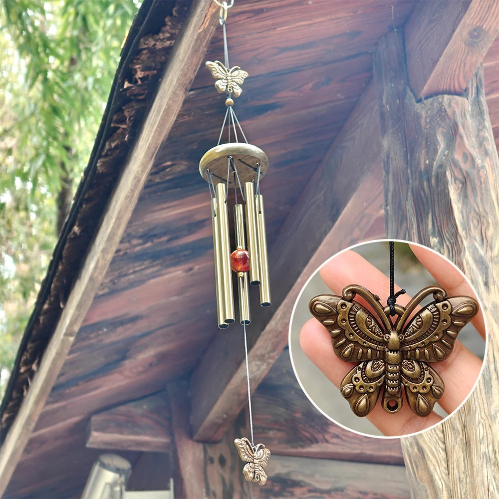 Musical Wind Chime 5 Bronze Aluminum Tubes Creative Gift for Room Outdoor GardenDecor Butterfly Owl Charms Hanging Chimes Decors