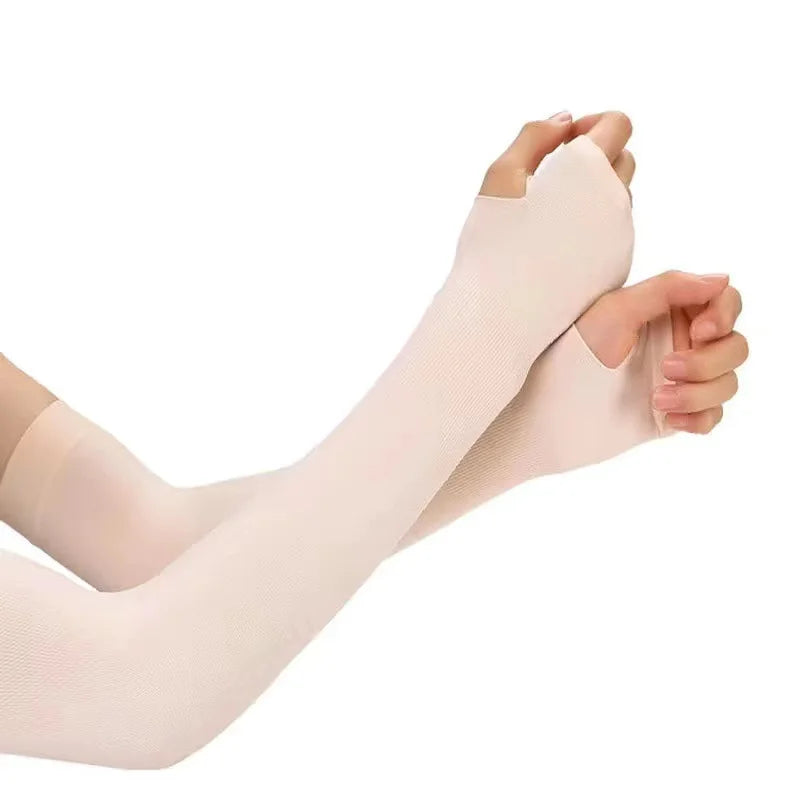 1 Pair Summer Ice Silk Arm Sleeves Canada Sun UV Protection Hand Cover Outdoor Elastic Half-Finger Gloves