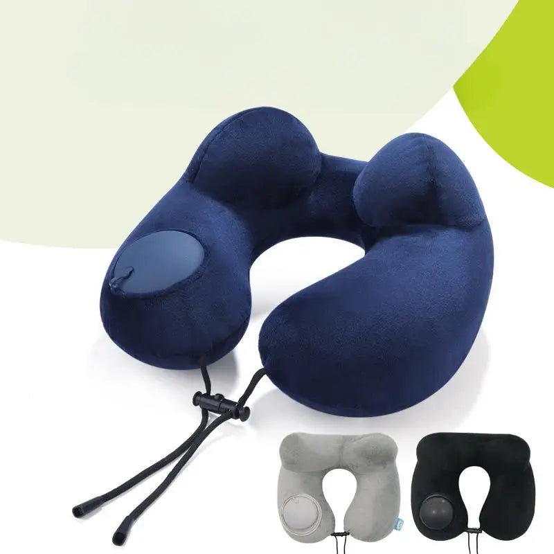 Portable U-Shaped Travel Pillow USA Inflatable Air Cushion Neck Support for Comfortable Sleeping, Press-to-Inflate Travel Pillow for Travelers