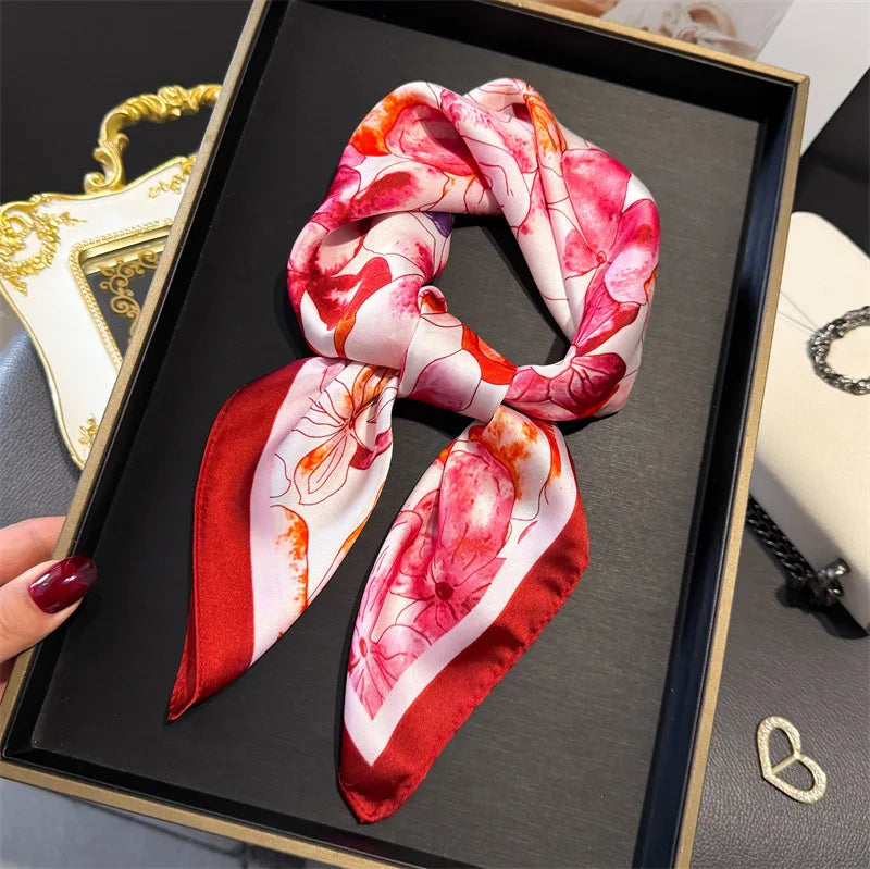 Print 70cm Silk Satin Headscarf Canada Women Luxury Design Neck Tie Scarf Hair Hand Wrist Foulard Shawl Bandana