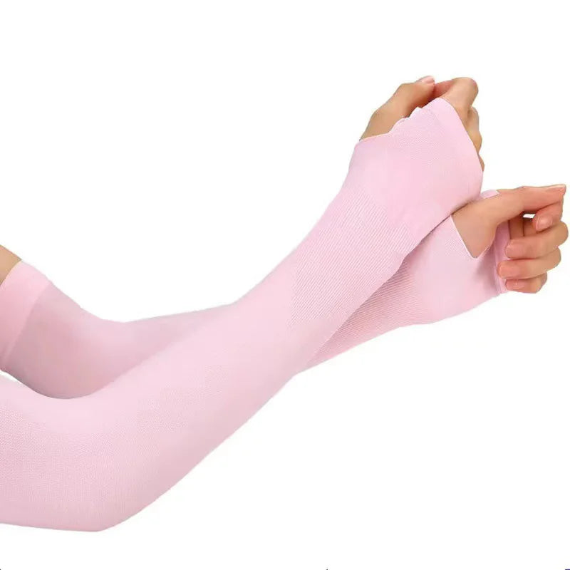 1 Pair Summer Ice Silk Arm Sleeves Canada Sun UV Protection Hand Cover Outdoor Elastic Half-Finger Gloves