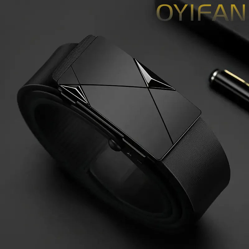 Men's Leather USA Belts Fashion Automatic Buckle Cowskin Male Belts Luxury Designer Black belt 105-160cm Plus Size Jeans Belt