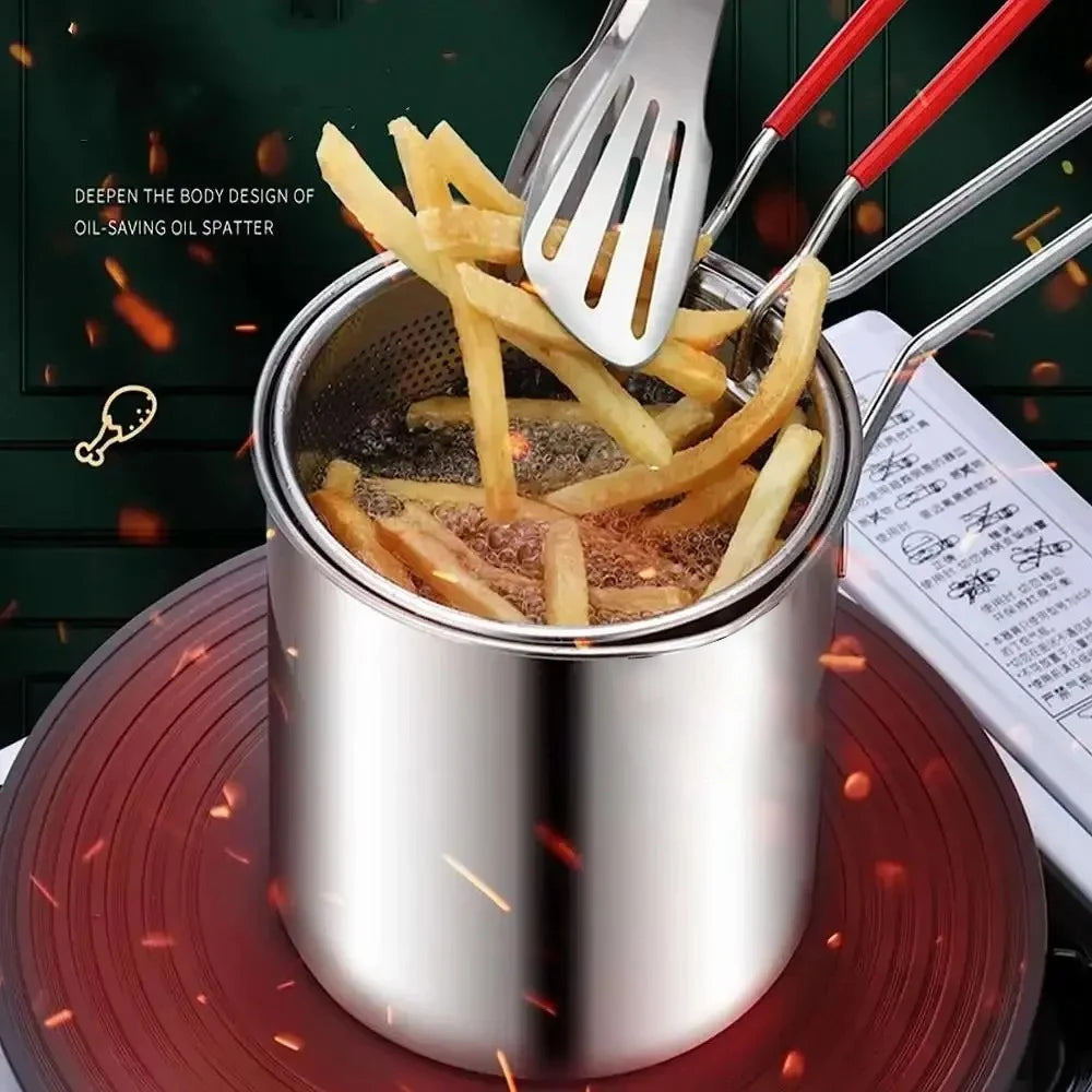 Stainless Steel Deep USA Fryer with Basket Cool Touch Handle Anti Slip Base for Home Commercial Tempura Chicken Frying
