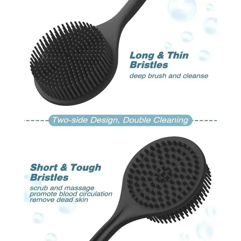 Soft Back Scrubber Brush USA Silicone Skin Massager Bath Shower Scrubbing Brush with Handle Body Wash Exfoliating Bath Supply