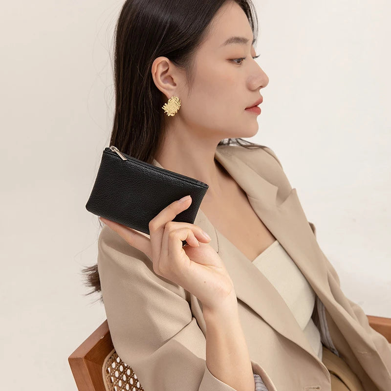 Women PU Leather Coin Purse Canada Retro Litchi Pattern Zipper Pouch Mini Change Purse Unisex Solid Wallet Card Holder Storage Bag