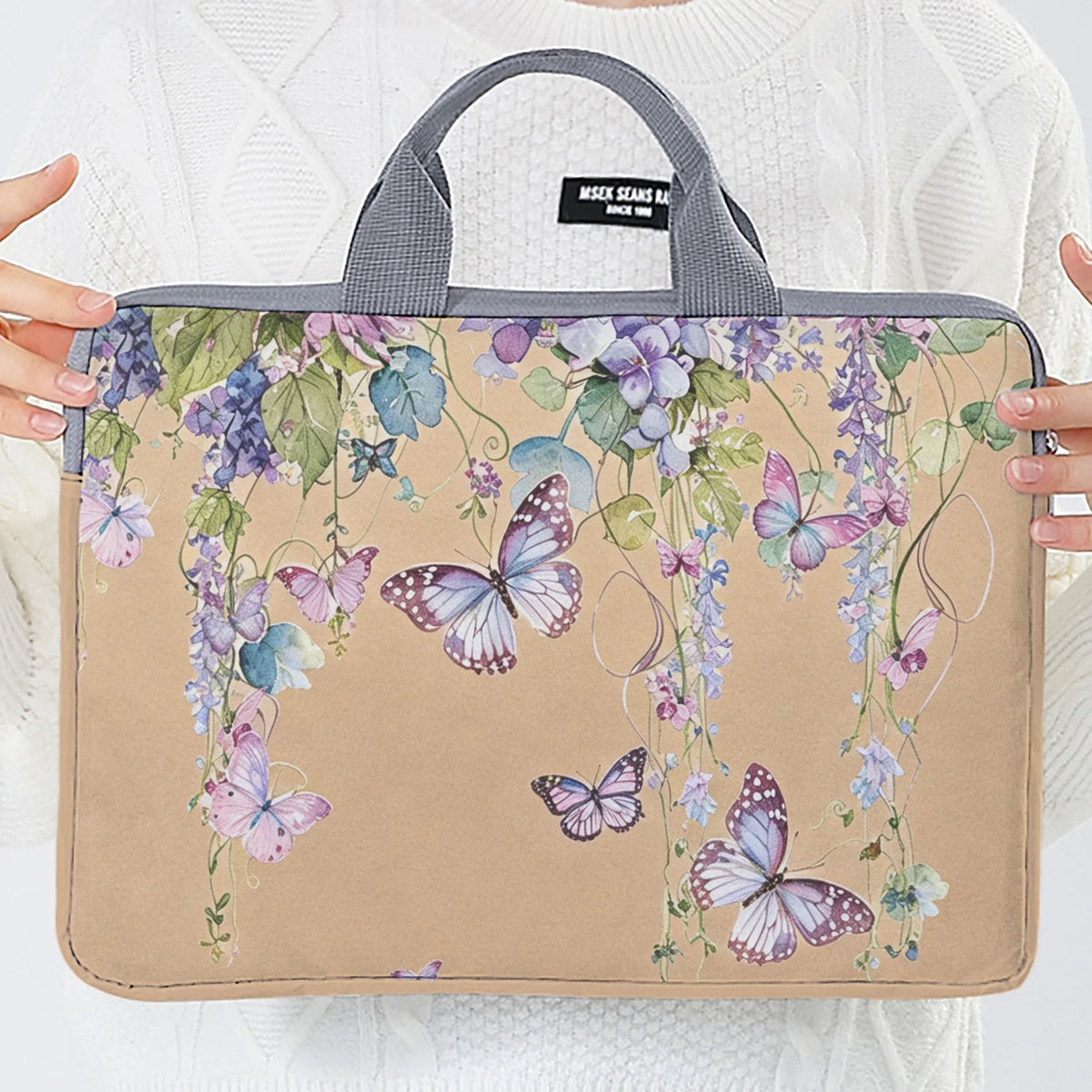 1PC 2-Style Purple Butterfly Laptop Bag USA Briefcase for 14-Inch Laptops, Portable Computer Carrying Case