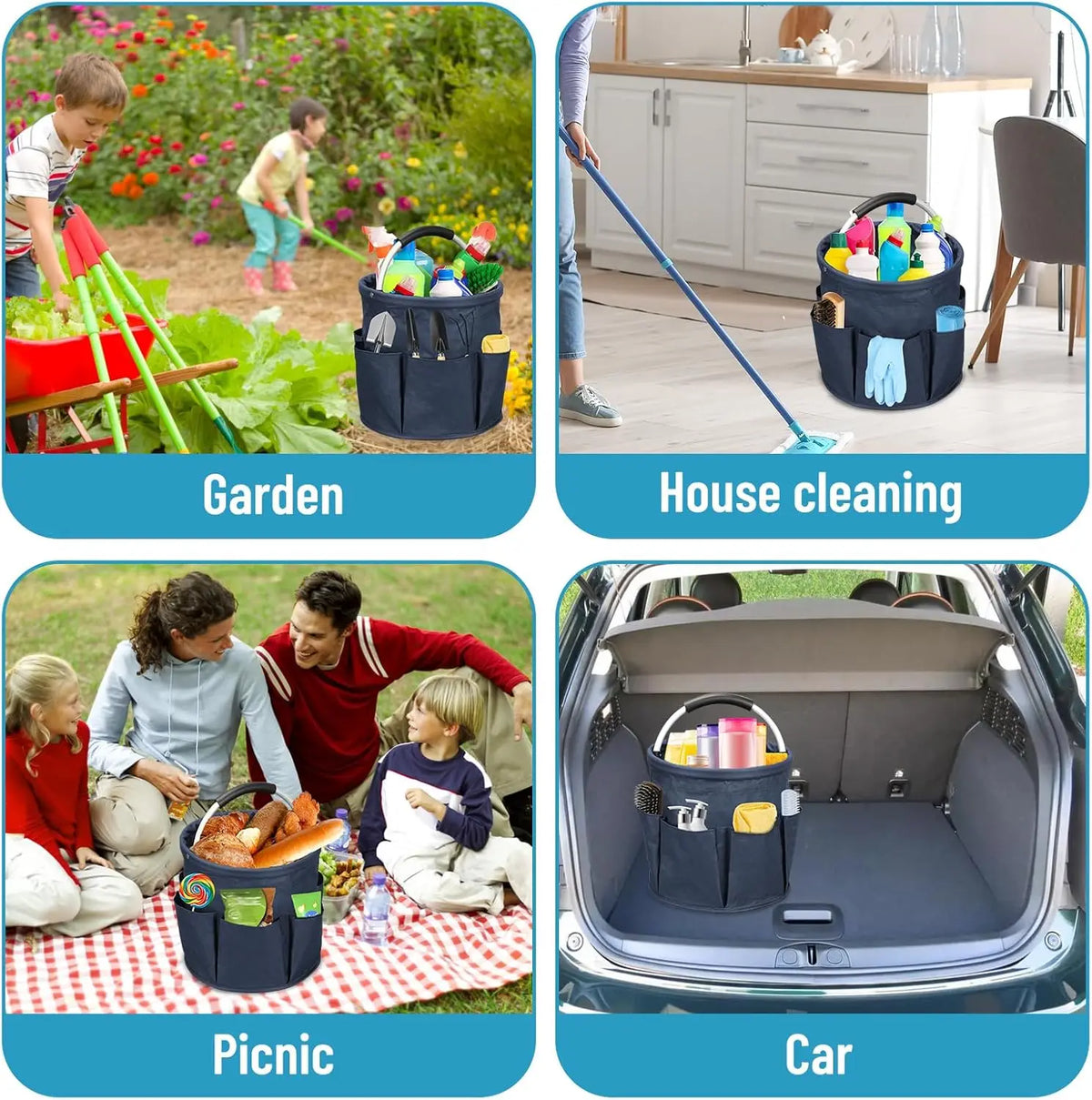 Portable Cleaning Caddy 17L Foldable Cleaning Bucket with Handle Organizer Bag for Towels Cleaning Tools Bathroom Kitchen Home
