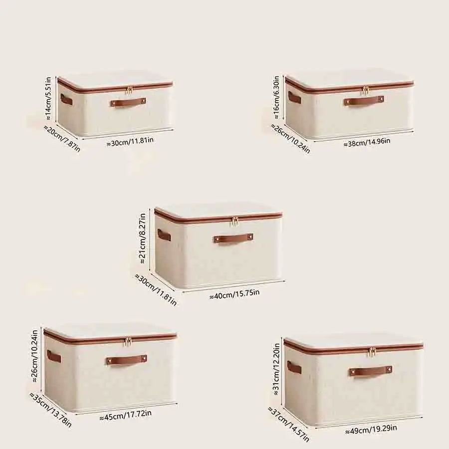 Non-Woven Linen-cotton Zipper Storage Boxes Fabric Clothing Storage Bags For Bedroom Closet Organization Include Good Helpers