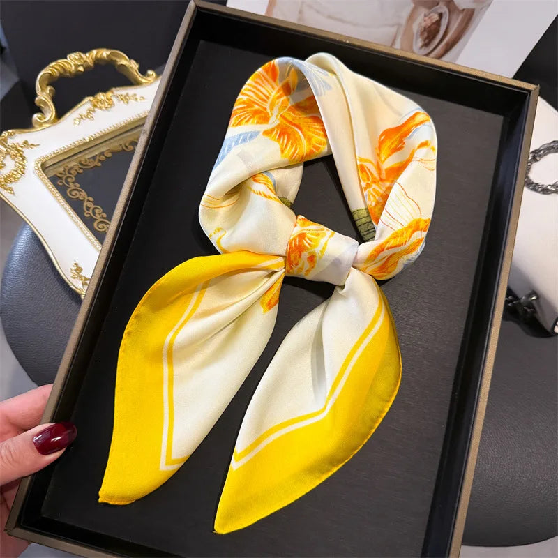 Print 70cm Silk Satin Headscarf Canada Women Luxury Design Neck Tie Scarf Hair Hand Wrist Foulard Shawl Bandana