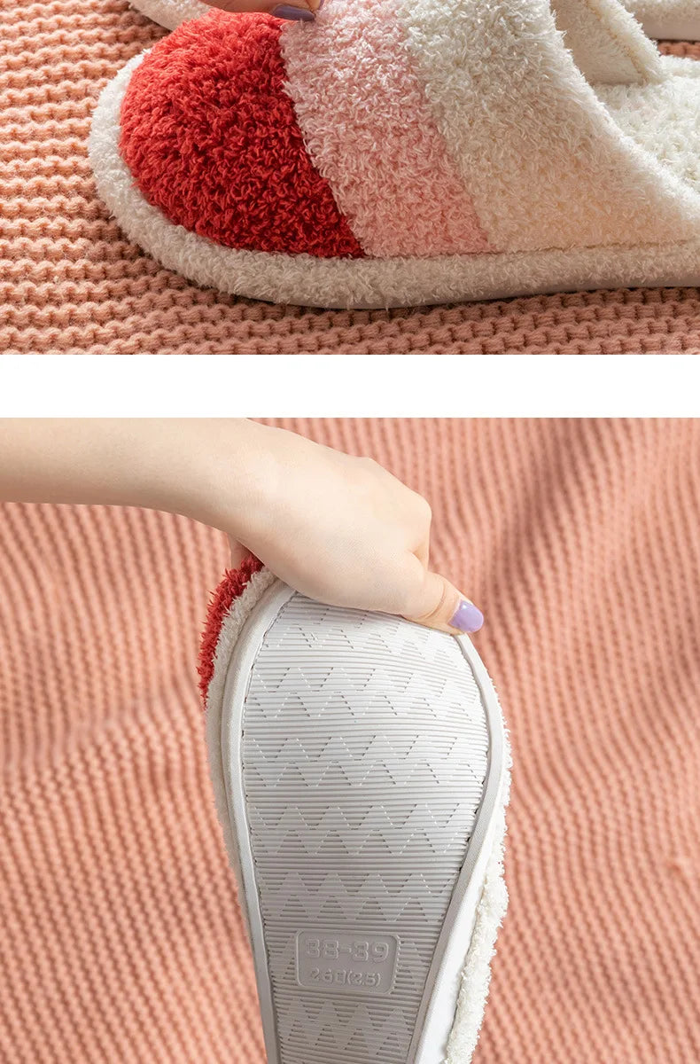 Non-Slip Plush House Slippers USA Women & Men Winter Couple Fuzzy Slippers, Thick-Sole Fleece-Lined Warm Indoor Booties