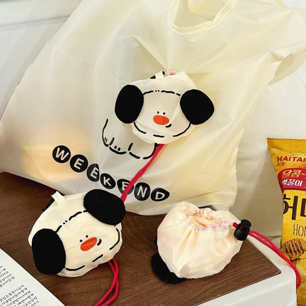 Cartoon Dog USA Shopping Bag Foldable Portable Large Capacity Eco-friendly Bag Durable for Grocery Shopping Handheld