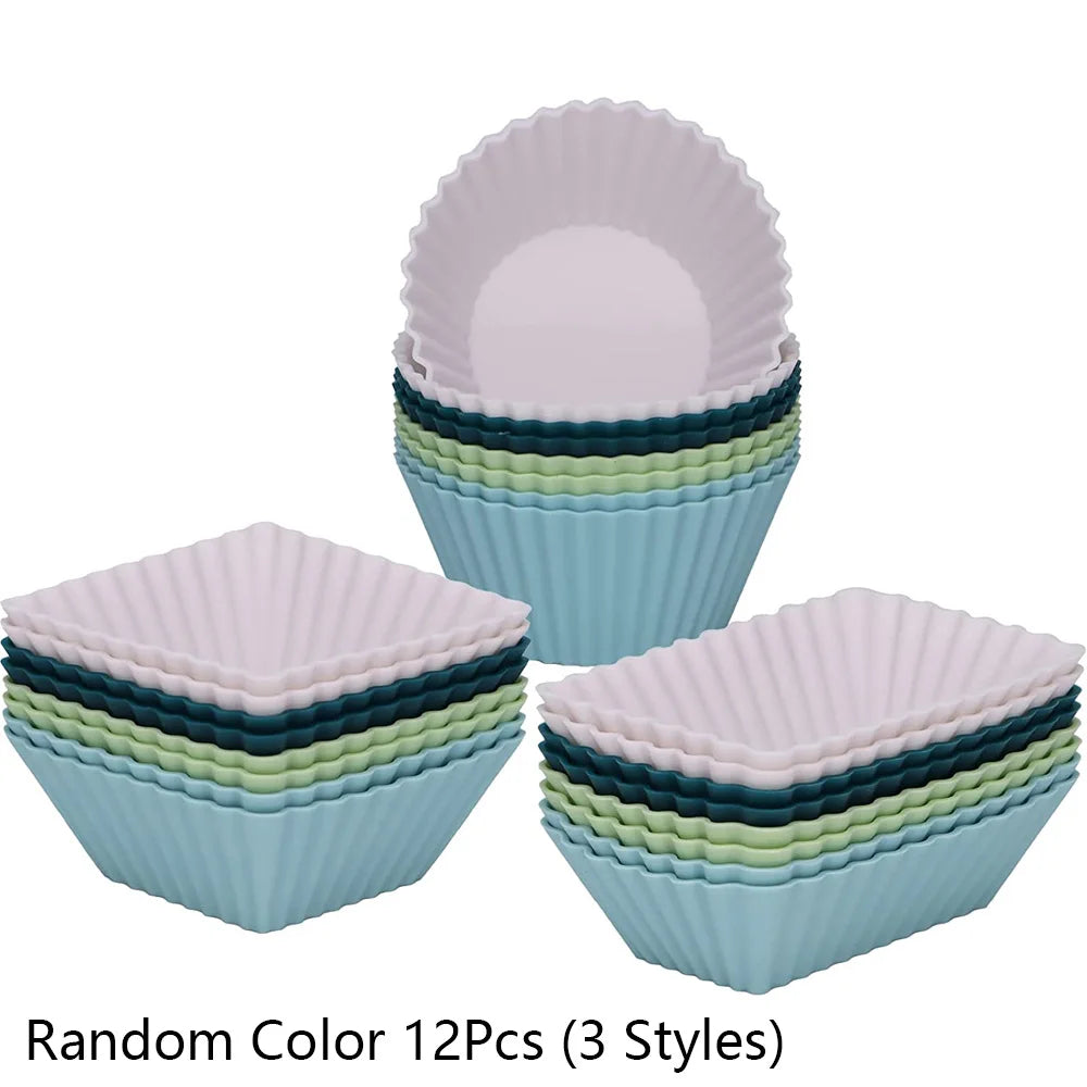 12PCS Silicone Cake Mold Set USA Round Muffin & Cupcake Baking Molds for Kitchen Cooking, DIY Cake Decorating & Bakeware Tools