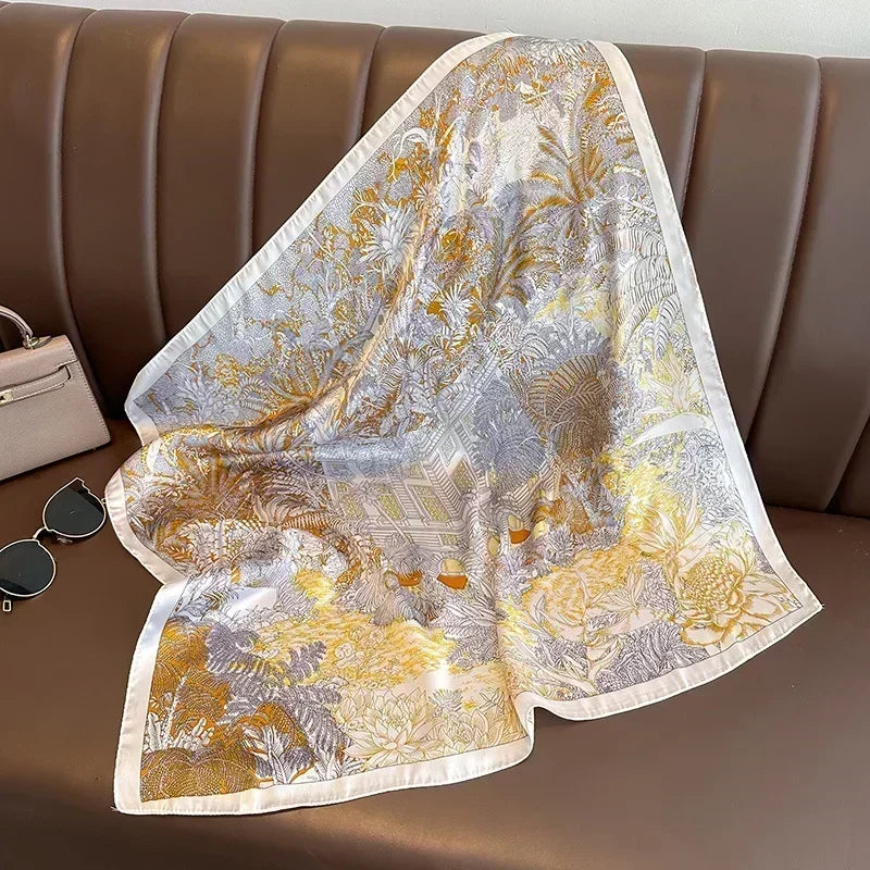 Luxury Design Print Silk Square Scarf Canada Women Soft Satin Horse Hairband Neckerchief Office Hijab Headband Foulard Bag Ribbon Gift