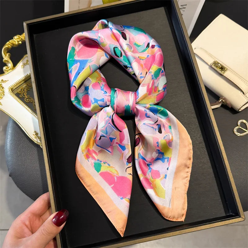 Print 70cm Silk Satin Headscarf Canada Women Luxury Design Neck Tie Scarf Hair Hand Wrist Foulard Shawl Bandana