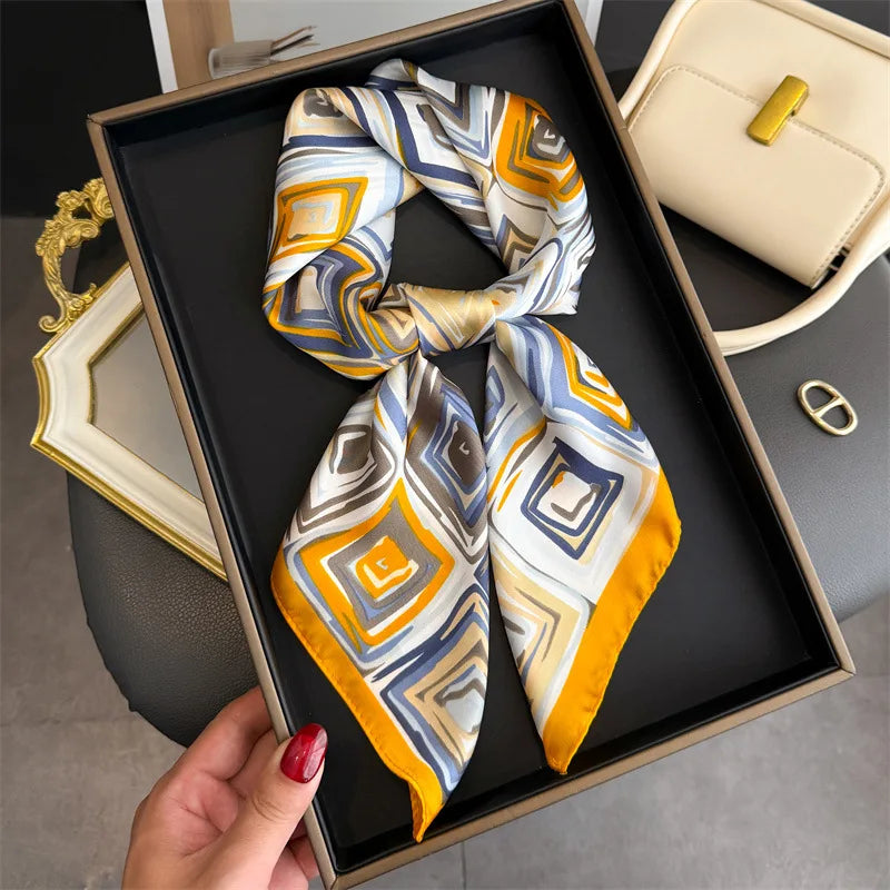 Print 70cm Silk Satin Headscarf Canada Women Luxury Design Neck Tie Scarf Hair Hand Wrist Foulard Shawl Bandana